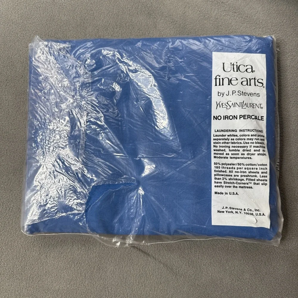 Vintage Utica Fine Arts Yves Saint Laurent Twin Fitted Sheet Blue JP Stevens YSL